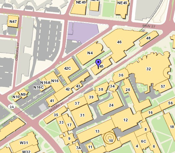 Campus map with pin on Building 45