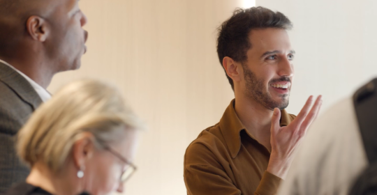 Student presenting at an event