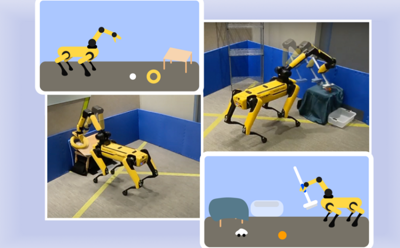 composite of 4 images of Spot (Robot Dog) working